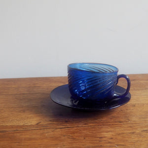 80’s VINTAGE MEXICO-GLASS／CUP&SAUCER-BLUE